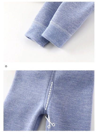 New Children's Warm Underwear Set Boys and Girls Winter Cartoon Plus Velvet Thick Round Neck Sleepwear 2PCS Set