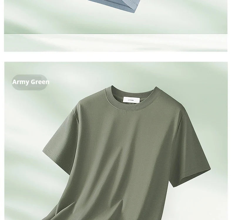 64% Cotton 25% Bamboo Fiber Cool T Shirt Men Short Sleeve Summer Tops For Men Round Neck Skin Friendly Solid Color Male Clothes