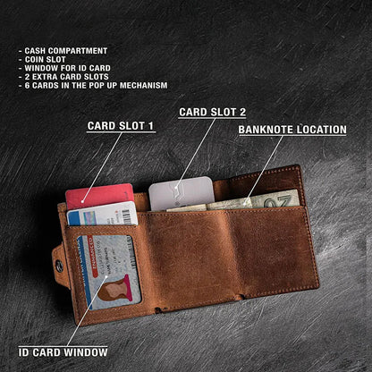Pop-Up RFID Slim Card Holder Wallet for Men Minimalist Leather Credit Card Wallet with Cash Slot Coin Pocket EDC Travel Wallet