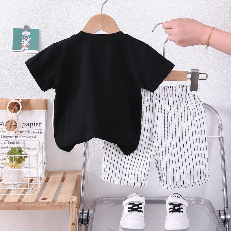 New Summer Kids Boys Clothes High Qulity Short Sleeve Gentleman Patchwork T Shirt Pants Toddler Boy Clothing Casual Outfits