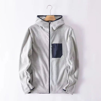Wave Pattern Fleece Lined Hooded Zip-up Jacket/Sweatshirt: Warm & Outdoor-Ready  Ideal for Couples Hooded Sweatshirt