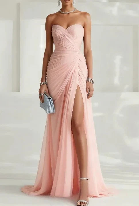 Sexy Elegant Women Evening Dresses Sweetheart Strapless High Slit Prom Dress Customized Party Gown Formal Dresses