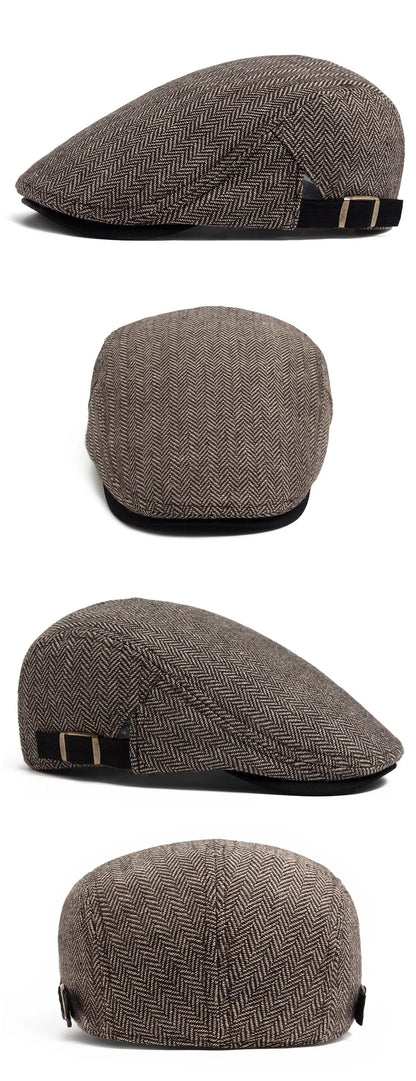 New Herringbone Vintage Beret Men Autumn Winter Casual Flat Visor Hat Berets Retro Fashion Newsboy Cap Men's Adjustable