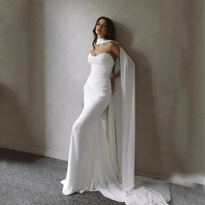 Customized Chiffon Strapless Mermaid Wedding Dresses Backless Chiffon Bridal Gowns Sweep Train vestido de noiva civil 2026