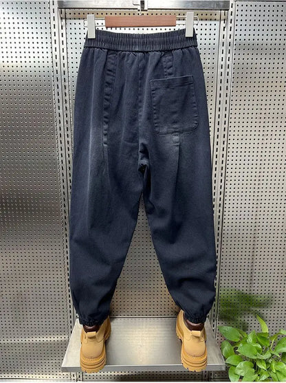 Drawstring Menswear Clothing Handsome Spring New Men's Jeans Korean Elastic Waist Buttons Decorative Fashion Harlan Pants Men