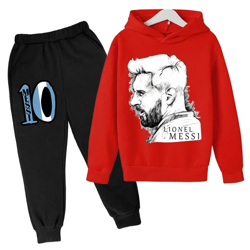 Spring Autumn Children's Hoodie Set Messi Avatar Printed Sportswear Hoodie Pants Suit 2-piece Set Boy Girl Kid Clothes Tracksuit
