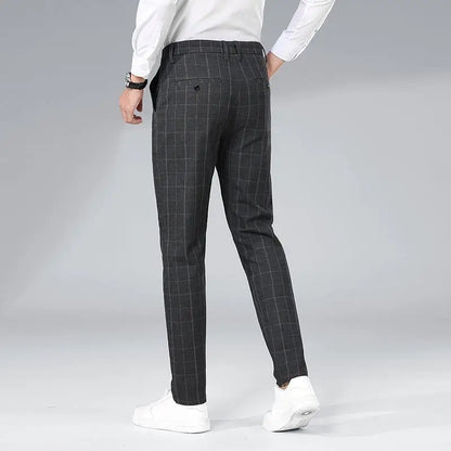 Autumn Winter Men's Business Casual Plaid Pants Korean Fashion Stretch Slim Fit Suit Pants Male Office Formal Versatile Trouser
