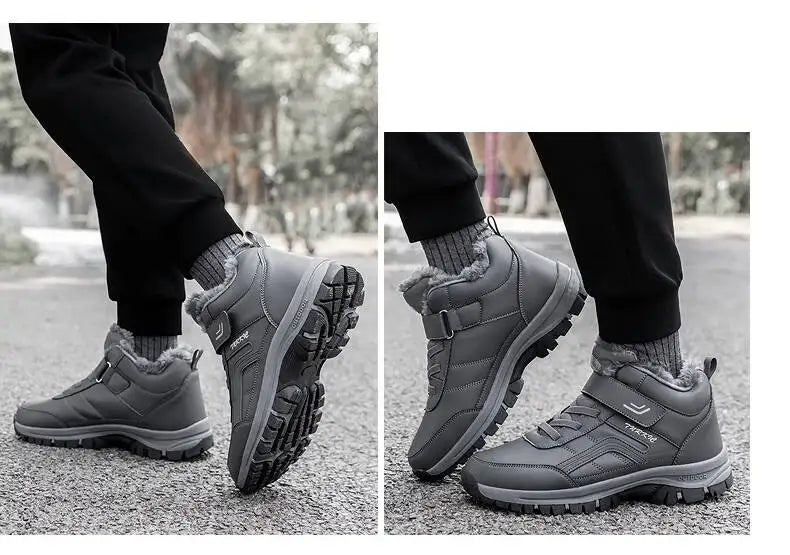 Winter Men Boots PU Leather Snow Boots Man Plush Warm Causal Shoe Waterproof Men Boots High Quality Male Sneakers Ankle Boots