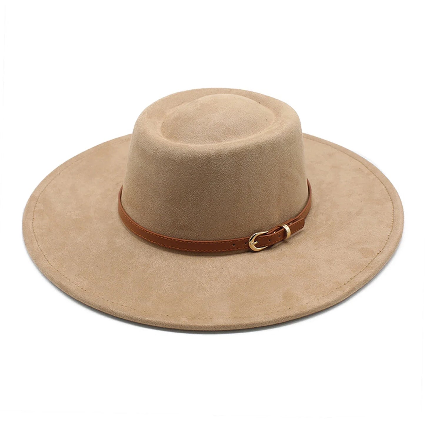 Men Women Felt Fedora Hat Stylish Decorative Belt Design Panama Hat Wide Brim Jazz Cap