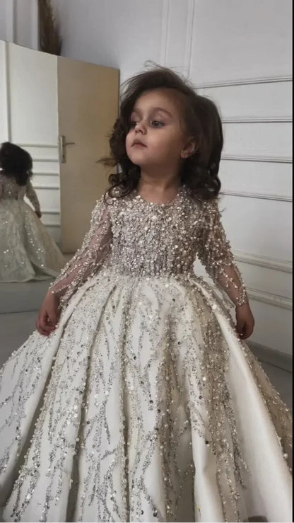 MisShow Custom Flower Girl Dress Wedding Dress First Christmas Dress Party Dress Long Sleeve Sequin Princess Kids Formal Dress