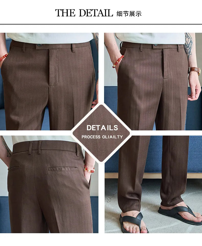Summer New Linen Breathable Trousers High Quality Fashion Men Straight Casual Pants Men Slim Fit Solid Business Office Suit Pant