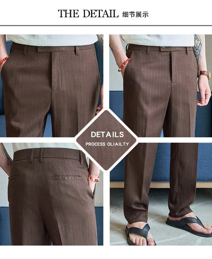 Summer New Linen Breathable Trousers High Quality Fashion Men Straight Casual Pants Men Slim Fit Solid Business Office Suit Pant