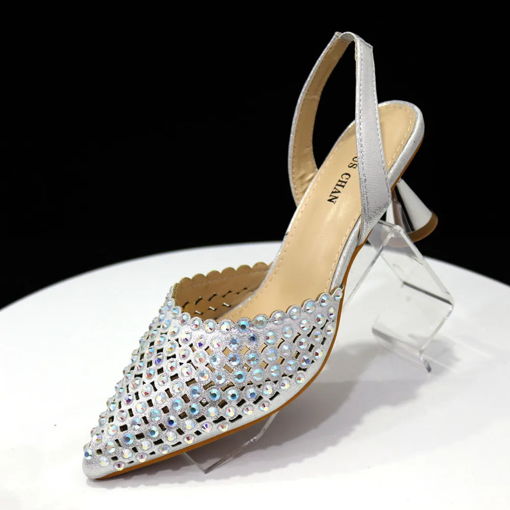 2023 New INS High-Heeled Pointed Toe Wedding Shoes Colorful Full Diamond Design Shoe and Bag Set for Nigeria Party