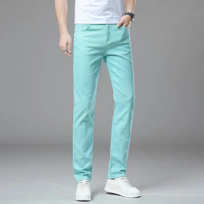 Spring New Men's Casual Jeans Fashion Korean Elastic Cotton Denim Pants Youth Trend Solid Color Fit Straight Trousers