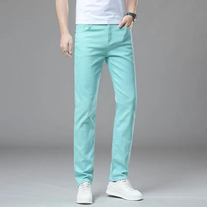 Spring New Men's Casual Jeans Fashion Korean Elastic Cotton Denim Pants Youth Trend Solid Color Fit Straight Trousers
