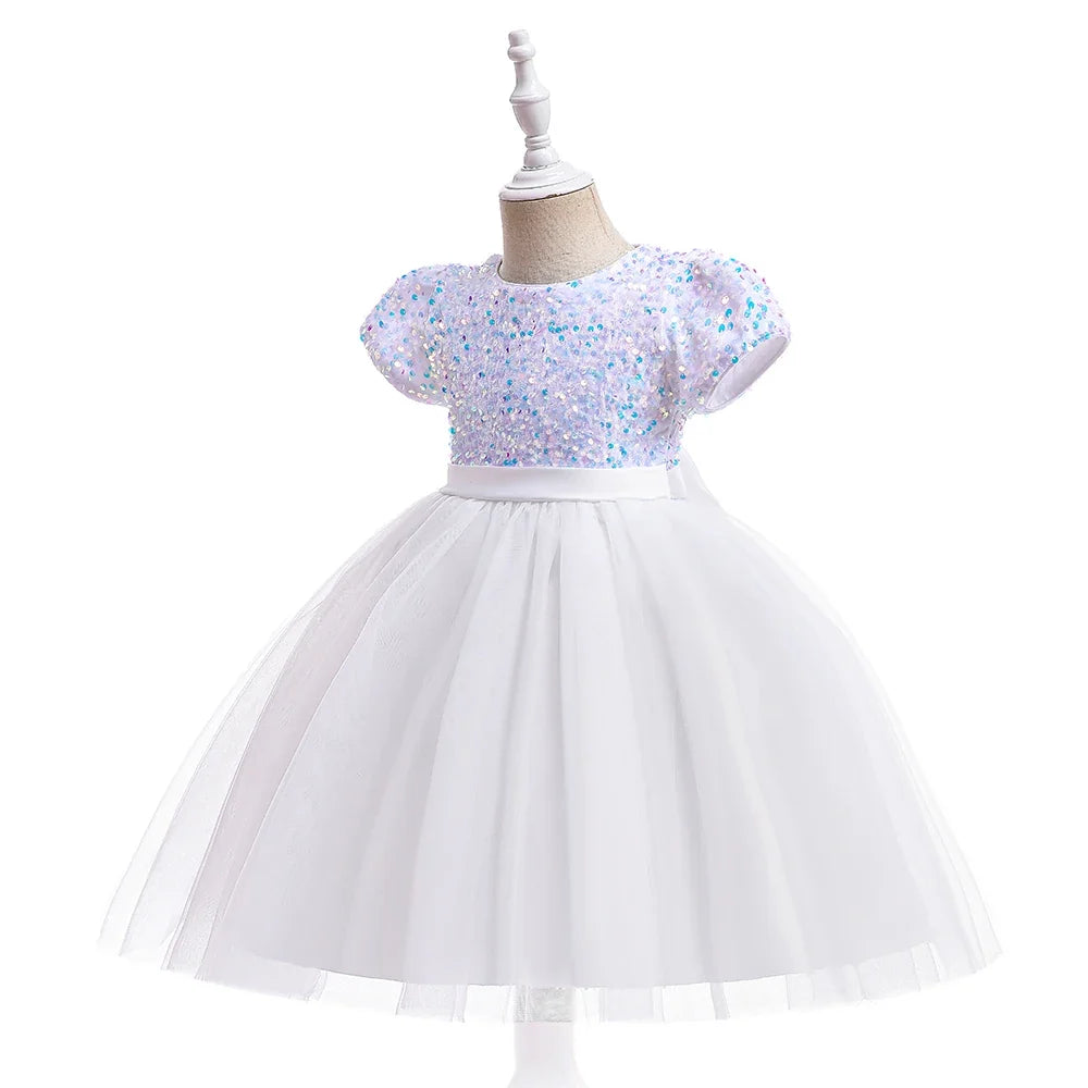 Summer Sequins Bow Party Dress For Girl Christmas Costume Elegant Wedding Princess Girls Dresses Lace Birthday Prom Gown Evening