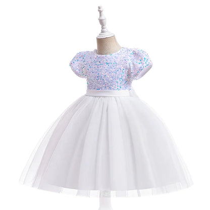 Summer Sequins Bow Party Dress For Girl Christmas Costume Elegant Wedding Princess Girls Dresses Lace Birthday Prom Gown Evening