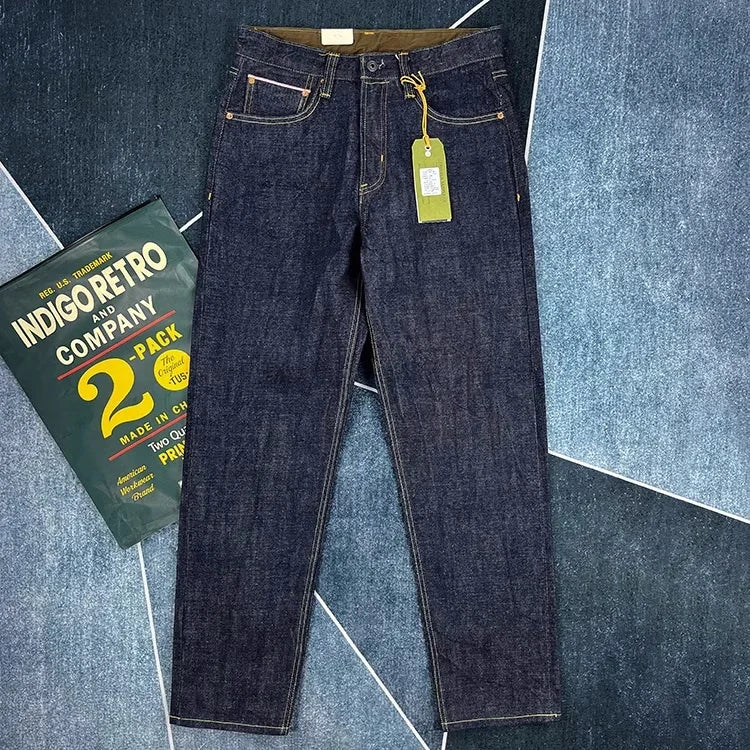 16oz High Quality Pink Selvadge Denim Jeans for Men Cotton Washed Pants Raw Blue American Vintage Hard Thick Straight Trousers