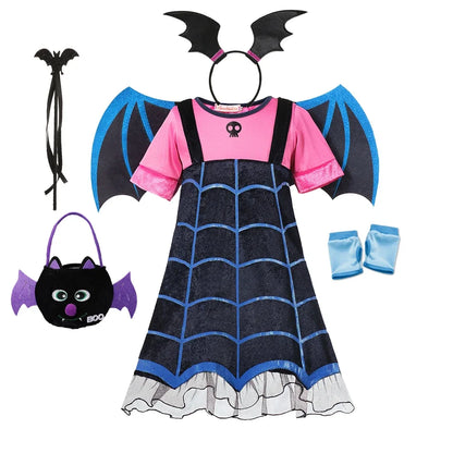 Girls Junior Vampirina TV Series Inspired Dress with Wings Little Vampire Kids Cosplay Costume Play Bat Design Halloween Apparel