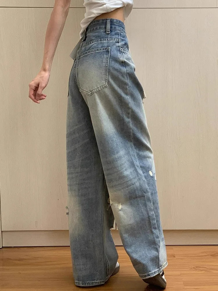 Retro High Waist Straight Leg Jeans Women's Slimming Versatile American Sle Floor Length Wide Leg Pants Spring 2026