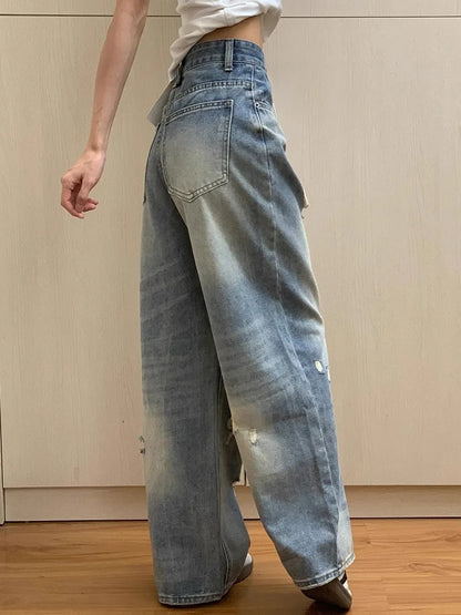 Retro High Waist Straight Leg Jeans Women's Slimming Versatile American Sle Floor Length Wide Leg Pants Spring 2026