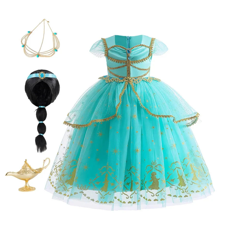 Girl Halloween Princess Dress Aladdin Magic Lamp Jasmine Dress Girl Fancy Mesh Ball Gown Childrens Day Gifts Carnival Costume