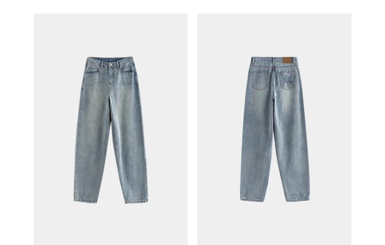 Women Jeans 2023 Autumn High Waist Straight Loose Trousers Fashion Casual Versatile Simple Basic Light Blue Pants