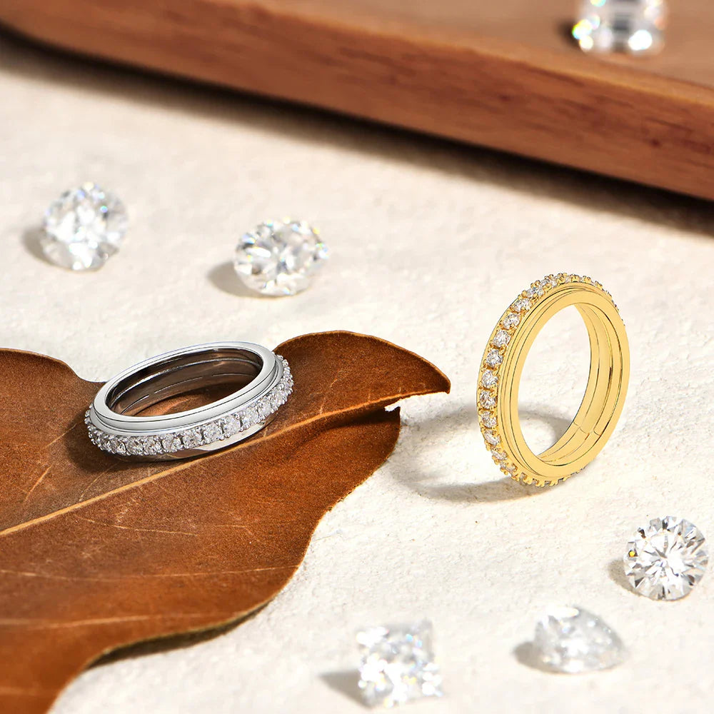 Hot Moissanite Rotating Rings for Women Men 925 Sterling Silver Fidget Anxiety Ring Versatile Daily Wear Simple Jewelry