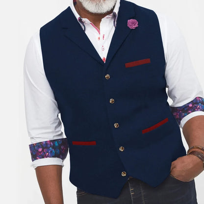 Men Vest Brown Herringbone With Lapel Single Button Waistcoat For Wedding Banquet Prom Business Work Casual Daily Men Suit Vest