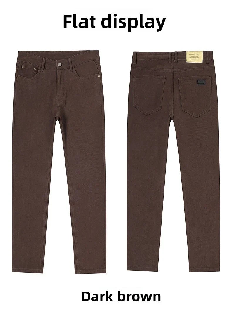 Large Size 42 44 Autumn 96% Cotton Men's Stretch Slim Jeans ArmyGreen Soft Comfortable Casual Straight Denim Pants Trousers
