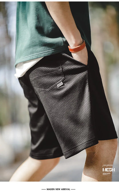 Outdoor Mesh Basketball Shorts Men's Summer Quick-Dry Breathable Pants with Elastic Waist Lightweight Running Sport Shorts