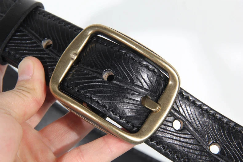Extra Thick Double-sided Men's Belt Tactical Personalized Jeans Belt Genuine Leather Men's Pure Copper Pin Buckle Luxury Belt