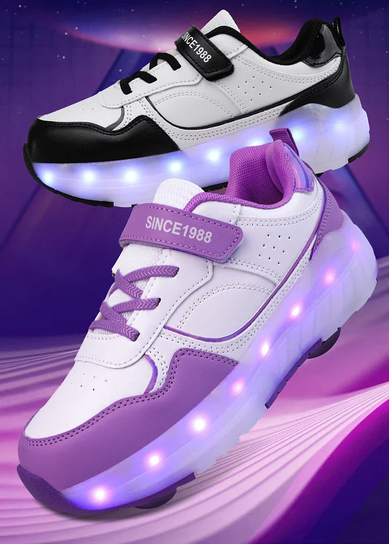 Luminous Roller Skate Shoes Wheels Removeable Sneakers Kids Roller Shoes USB Charge Light Up Sport Skate Board Shoes Boys Girls