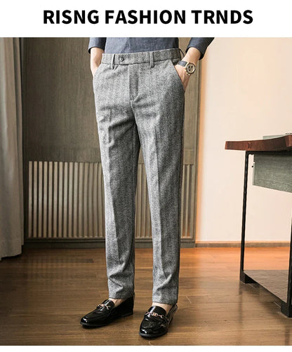 Woolen Dress Pants Formal Office Suit Pants Men Slim British Style Wool Business Black Gray Dress Trousers