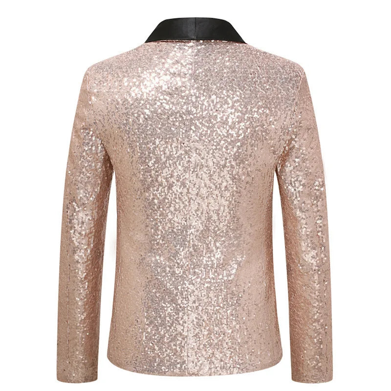 2026 Men's Suit Jacket, Shiny Sequin Stage Performance Coat, White Silver Blue Red Purple Blazers V-neck Single Button S-XXL