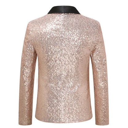2026 Men's Suit Jacket, Shiny Sequin Stage Performance Coat, White Silver Blue Red Purple Blazers V-neck Single Button S-XXL