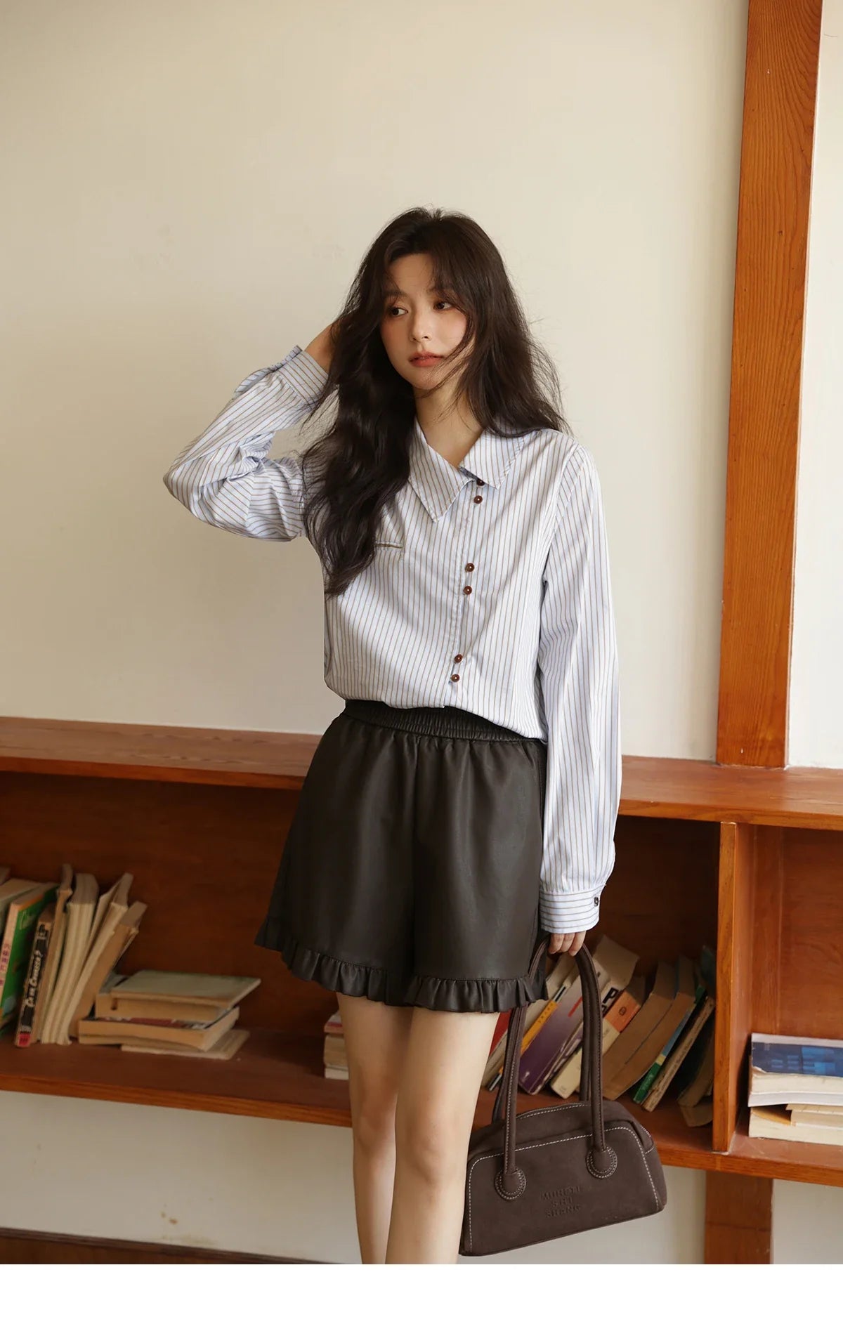 Women's Striped Asymmetric Shirt 2025 Autumn New Arrival Vintage Loose Long Sleeve Tops Commuter Woman Clothes MXE42C2375