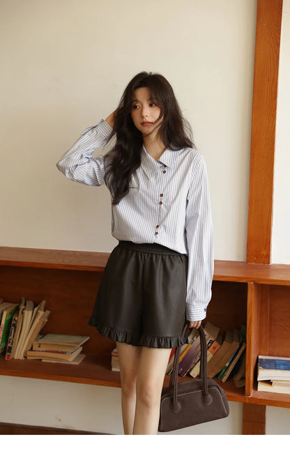Women's Striped Asymmetric Shirt 2025 Autumn New Arrival Vintage Loose Long Sleeve Tops Commuter Woman Clothes MXE42C2375