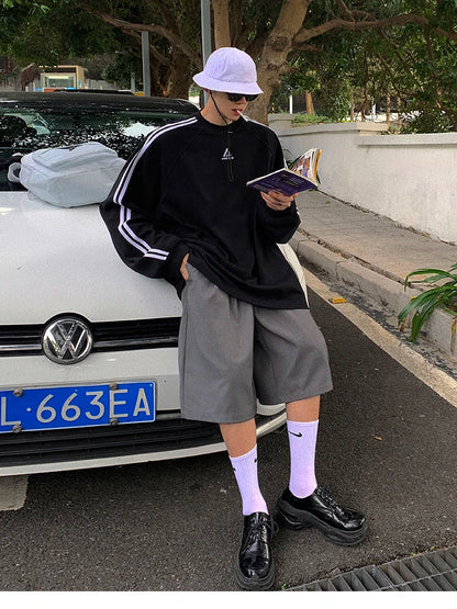 Spring Summer Loose Casual Soft Grey Pleated Shorts for Men with High Waist Short Straight Pants Korean Clothes 2024