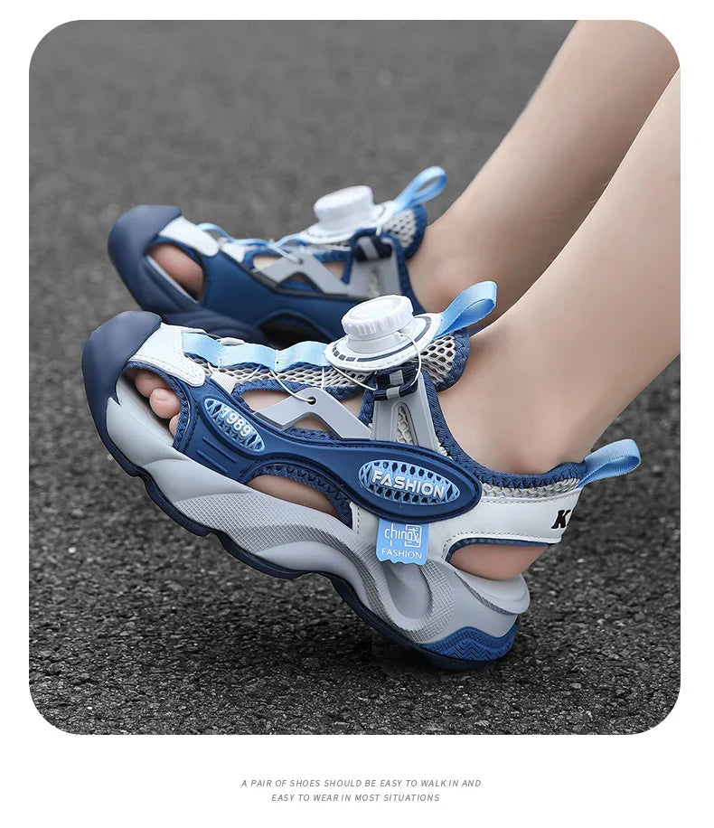 Summer Breathable Children's Sandals 5-16Y Boys' Fashion Beach Water Shoes Non Slip Outdoor Soft Bottom Sports Sandal Shading
