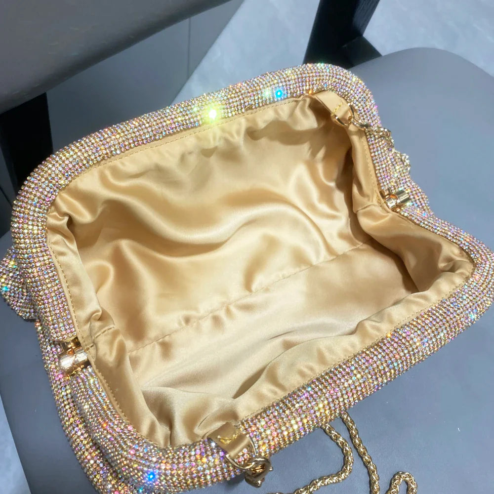 Shiny Handle Rhinestones Handmade Evening Clutch Bags New Folds Purses And Handbags Luxury Designer Wedding Party High Quality