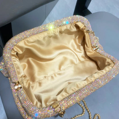 Shiny Handle Rhinestones Handmade Evening Clutch Bags New Folds Purses And Handbags Luxury Designer Wedding Party High Quality