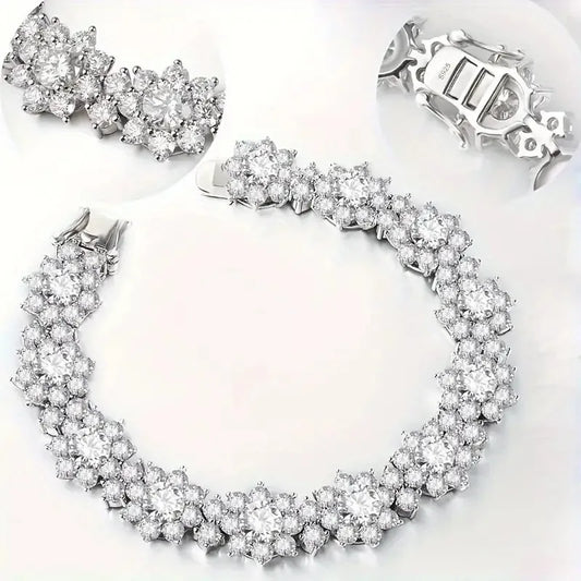 Bracelet en moissanite D couleur VVS1 pour femme, en argent sterling 925, avec diamant tournesol, bracelet de mariage, bijou de main de luxe
