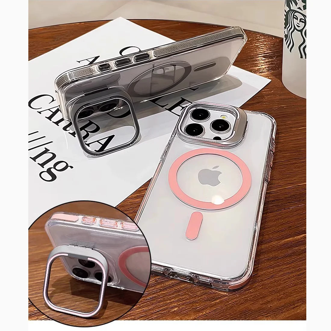 Luxury Lens Holder Shockproof Magnetic Case For iPhone 16 15 14 Plus 13 12 17 Pro Max 17Air 16e Magsafe Fashion Clear Cover