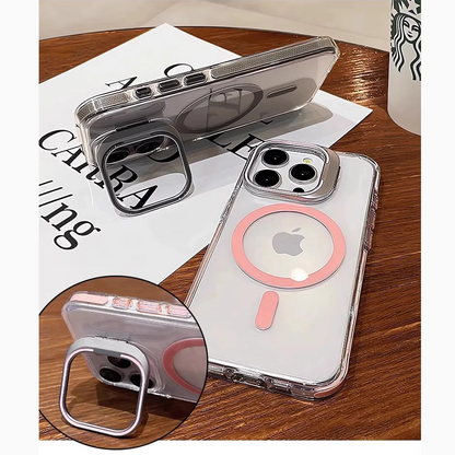 Luxury Lens Holder Shockproof Magnetic Case For iPhone 16 15 14 Plus 13 12 17 Pro Max 17Air 16e Magsafe Fashion Clear Cover