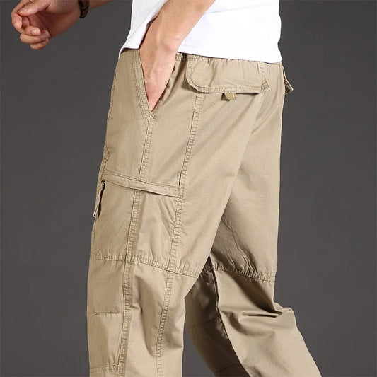 Classic Man Casual Cargo Pants Zipper Pockets Big and Tall Sports Outdoor Outfits Khaki Grey Men's Trousers