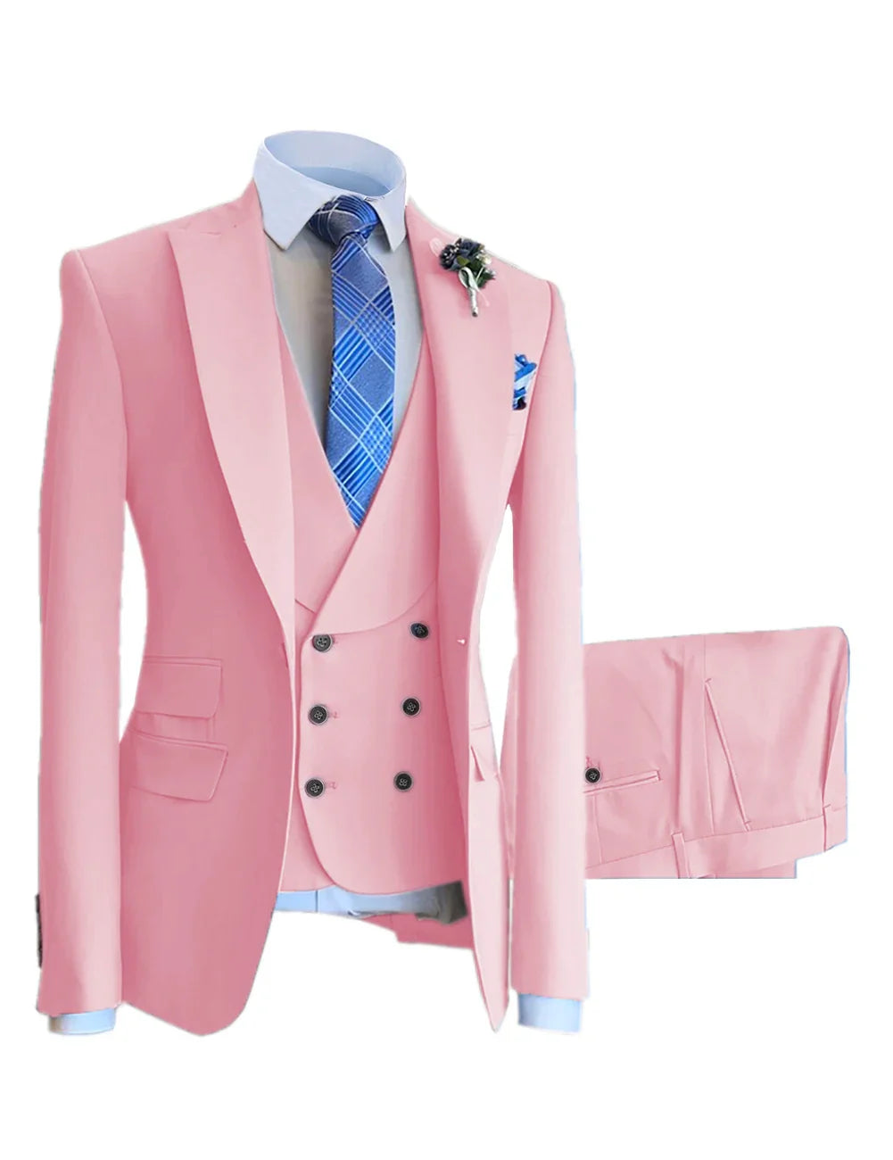 Men Suits Slim Fit Shawl Lapel Wool Tweed Prom Grey Formal Tuxedos Wedding Groomsmen Brown 3 Pieces (Blazer+Vest+Pants)