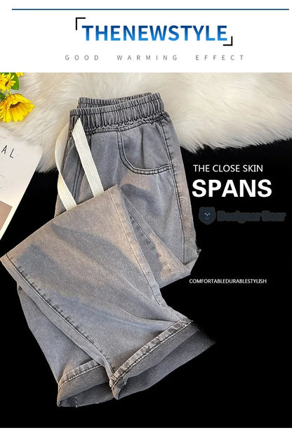 2026 New Spring Summer Men's Baggy Jeans Lyocell Fabric Wide Leg Pants Drawstring Trousers Male City Boy Plus Size S-4 5XL Y2K