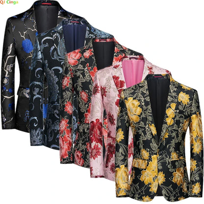 2026 New Men's Pink Embroidered Suit Jacket, Wedding Party Dress Coat, Fashionable Slim Male Blazers, Asian Size M-5XL 6XL