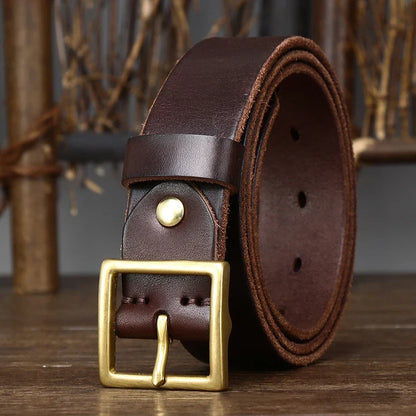 3.3CM Pure Cowhide Genuine Leather for Men's Women High Quality Jeans Brass Buckle Belts Cowboy Fashion Designer Matching Belt